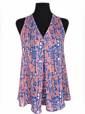 5th Culture Small Sleeveless V-Neck Abstract Animal Print Tank Top Blue Coral
